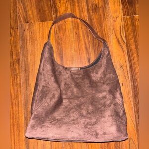 Brown Suede Hobo Shoulder Bag